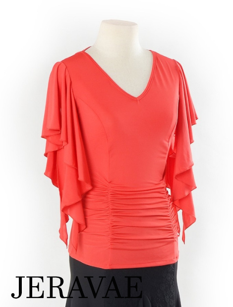 V-Neck Practice Top with Rouching and Short Flutter Sleeves Available in 3 Colors and Sizes S-XL PRA 248