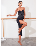 ZYM Dance Style Marvelous Fringe Black Latin Dress #2226 with Cutouts and High Slit in Skirt Pra859 In Stock