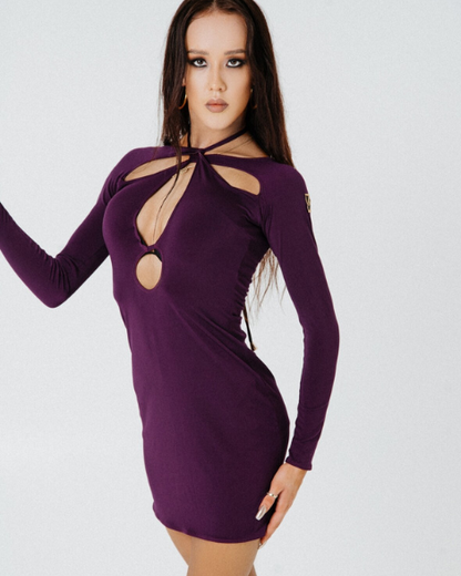 Sirius Practice Dance Wear Short Halter Neck Latin Dress with Long Sleeves and Front Cutouts PRA 853 in Stock