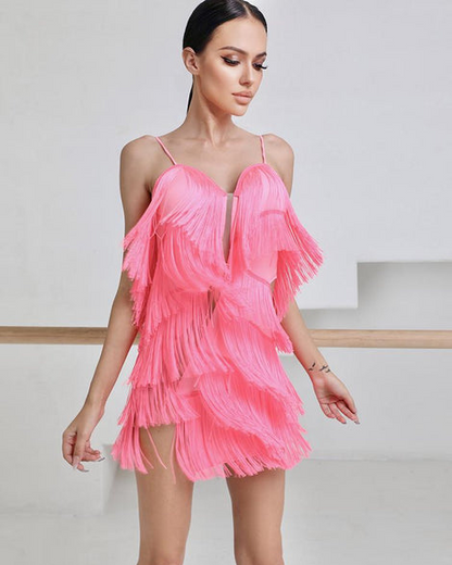 ZYM Dance Style Body Twist Fringe Dress #2118 with High-Waist Cutout and Layered Fringe Details Available in 3 Colors PRA 704 in Stock