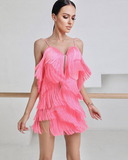 ZYM Dance Style Body Twist Fringe Dress #2118 with High-Waist Cutout and Layered Fringe Details Available in 3 Colors Pra704 In Stock