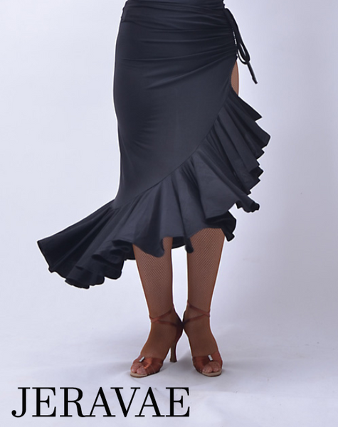 Long Sexy Asymmetrical Practice Skirt with Adjustable Ruched Tie and High Slit on One Side Sizes S-3XL in Black or Red Pra895 In Stock