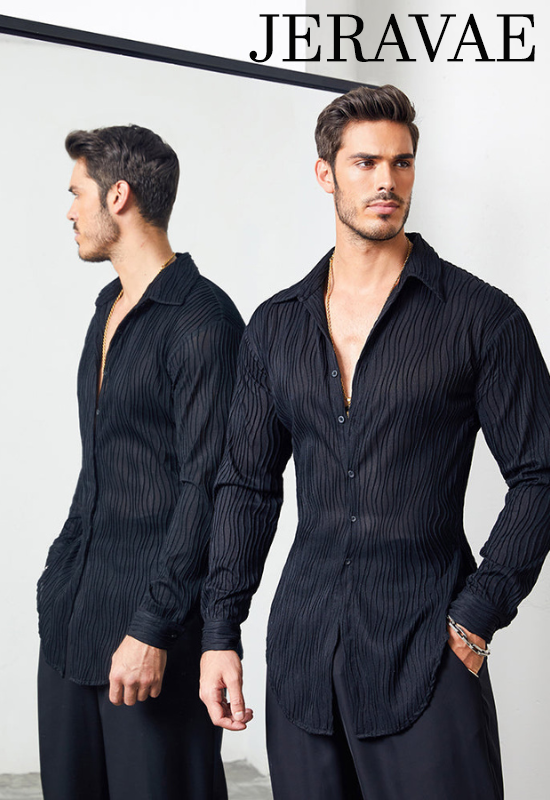 ZYM Dance Style Men's Tuck Out Style Shirt with Long Sleeves and 3D Mesh Ridges M067 in Stock