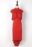 Red Latin Practice Dress with Lace Cap Sleeves and Cape Top, Asymmetrical Skirt, and High Slit in Back Pra1003 in Stock