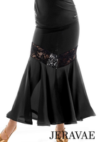 Victoria Blitz APE Long Black Ballroom Practice Skirt with Shimmer Stretch Lace Appliqué Insert Pra994 in Stock