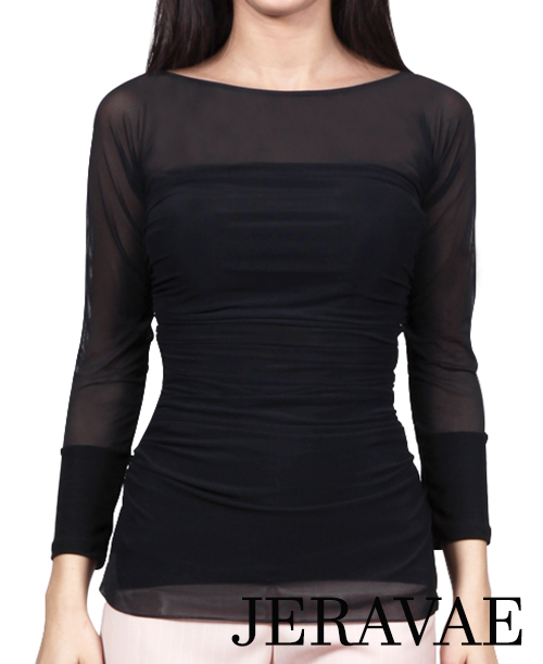Victoria Blitz ST011 Women's Latin or Ballroom Practice Top with Stretch Mesh Neckline and Sleeves PRA 898 In Stock