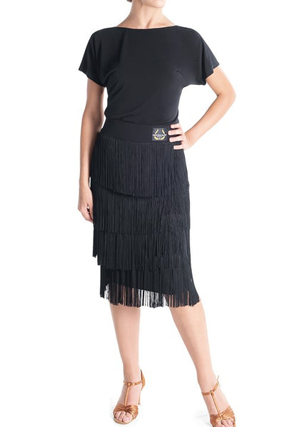 Victoria Blitz Brescia Multi Layer Black Fringe Latin Practice Skirt Available in Sizes XS-3XL PRA 883 in Stock