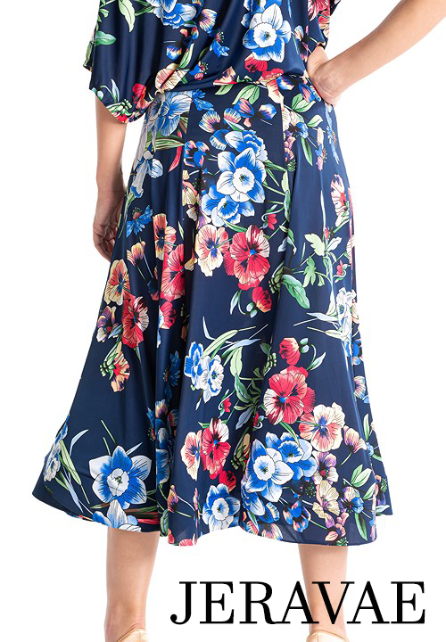 Victoria Blitz FIRENZE Navy Blue Floral 6 Panel Ballroom Practice Skirt with Wrapped Horsehair Hem PRA 998 in Stock