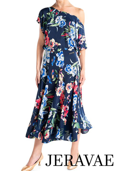 Victoria Blitz FIRENZE Navy Blue Floral 6 Panel Ballroom Practice Skirt with Wrapped Horsehair Hem PRA 998 in Stock