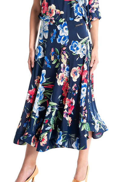 Victoria Blitz FIRENZE Navy Blue Floral 6 Panel Ballroom Practice Skirt with Wrapped Horsehair Hem Pra998 in Stock