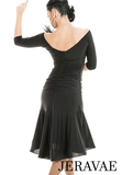 Victoria Blitz La019 Black V-Neck Latin Practice Dress with Rouching, Half Sleeves, and Mesh Decoration Pra995 in Stock