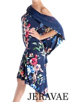 Victoria Blitz MANTOVA Navy Blue Floral Latin Practice Dress with Drape Neckline and Back Available in Sizes XS-3XL Pra997 in Stock