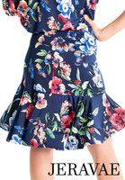 Victoria Blitz MILANO Navy Blue Floral Latin Practice Skirt with Side Slit and Wrapped Horsehair Hem Available in Sizes XS-3XL Pra1001 in Stock
