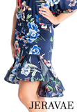 Victoria Blitz MILANO Navy Blue Floral Latin Practice Skirt with Side Slit and Wrapped Horsehair Hem Available in Sizes XS-3XL Pra1001 in Stock