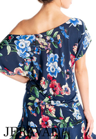 Victoria Blitz PISA Navy Blue Floral Practice Dance Top with Loose Short Sleeves Available in Sizes XS-3XL Pra1000 in Stock