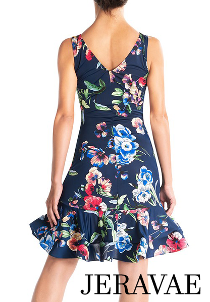 Victoria Blitz SORRENTO Sleeveless Navy Blue Floral Latin Practice Dress with Boat Neck and Wrapped Horsehair Hem Available in Sizes XS-3XL PRA 999 in Stock