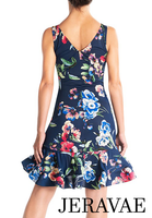 Victoria Blitz SORRENTO Sleeveless Navy Blue Floral Latin Practice Dress with Boat Neck and Wrapped Horsehair Hem Available in Sizes XS-3XL Pra999 in Stock