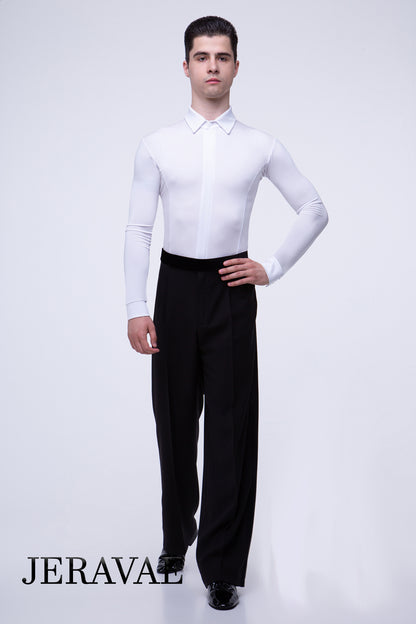 Men's or Boy's Ballroom/Smooth Competition Shirt with French Cut Sleeves and Built in Bodysuit Available in Black or White M019