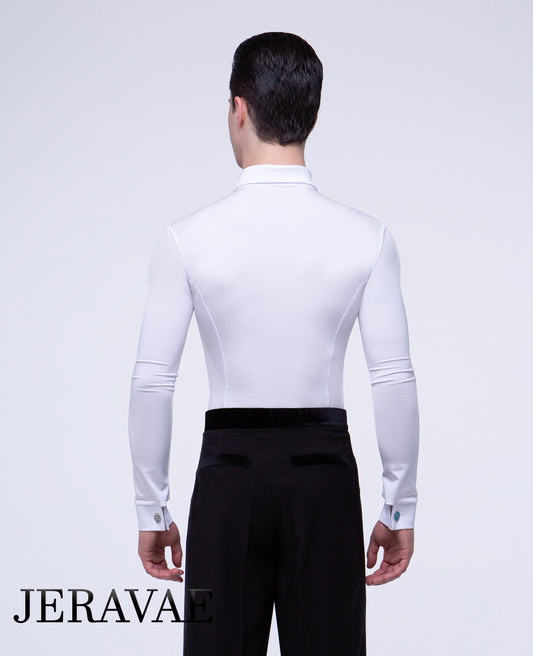 Men's or Boy's Ballroom/Smooth Competition Shirt with French Cut Sleeves and Built in Bodysuit Available in Black or White M019