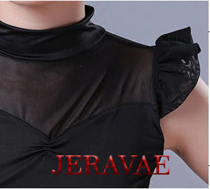 Bodysuit Top with Ruffle Sleeves and Mesh Inserts