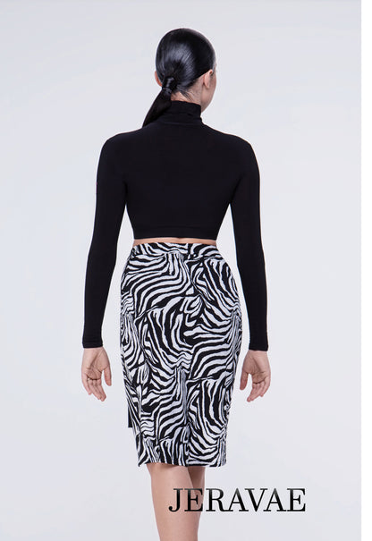 Zebra, Leopard Print, or Black Pencil Latin Practice Skirt with Front Sash Tie and Short Slit PRA 640