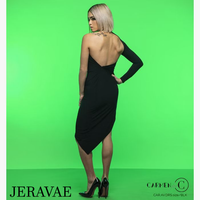 Chrisanne Clover Ava Black Latin Practice Dress with Single Long Sleeve, Asymmetric Neckline, and Angle Cut Skirt Pra942 in Stock