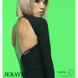 Chrisanne Clover Ava Black Latin Practice Dress with Single Long Sleeve, Asymmetric Neckline, and Angle Cut Skirt Pra942 in Stock