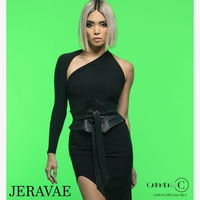 Chrisanne Clover Ava Black Latin Practice Dress with Single Long Sleeve, Asymmetric Neckline, and Angle Cut Skirt Pra942 in Stock
