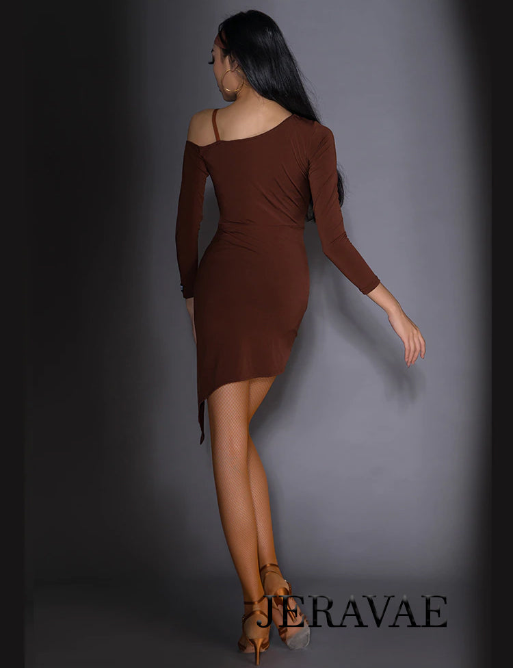 Brown Latin dress with belt sash and single strap for women