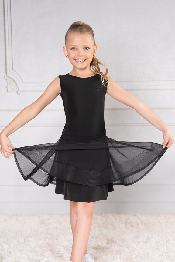 Girl's Short Latin Skirt by Dance America in Mesh, Velvet, or Lace JR-S1