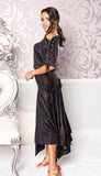 Women's Bloused Corset Black Burnout Velvet Ballroom Dress with Copper Threading by Dance America D204