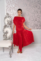 Long Blouson Women's Velvet Ballroom Dress with Handkerchief Hem by Dance America D209