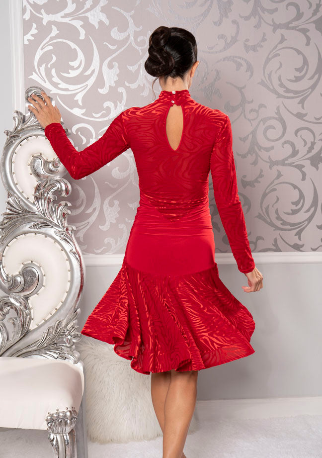 Women's Short Velvet Latin Dress with Extended Dropped Waist by Dance America D211