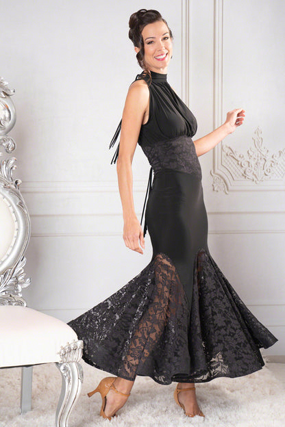 Dance America Reversible Halter Black Ballroom Dress with Lace Skirt D913_sale
