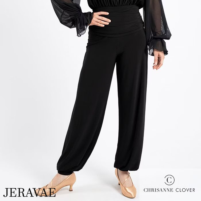 Black ballroom or Latin practice trousers with narrow ankle bands