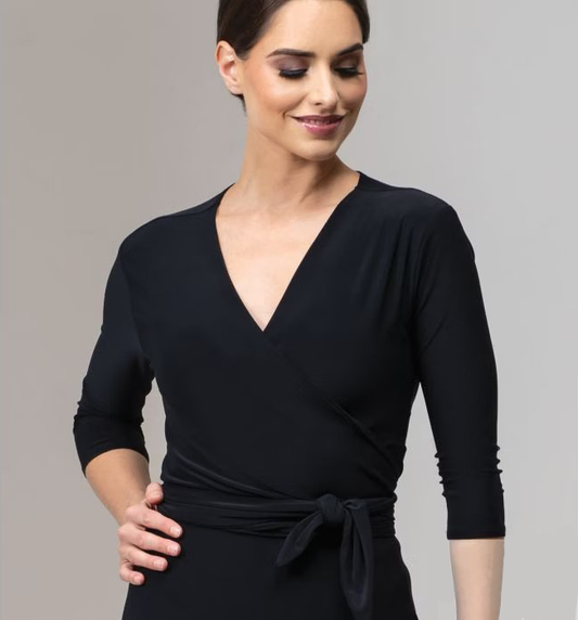 Chrisanne Clover Heavenly black dance wrap top with tie detail