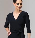 Chrisanne Clover Heavenly Black Latin or Ballroom Practice Wrap Top with V-Neckline, Half Sleeves, and Tie Detail Pra952 in Stock