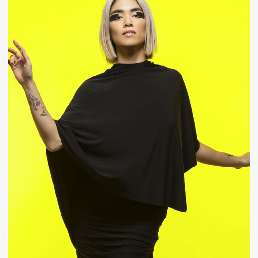 Chrisanne Clover Hedy Black Draping Cape Accessory with Multiple Ways to Wear PRA 937 in Stock