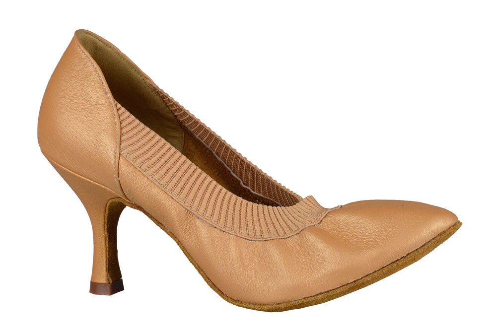 Women's ballroom dance shoe with elasticized leather