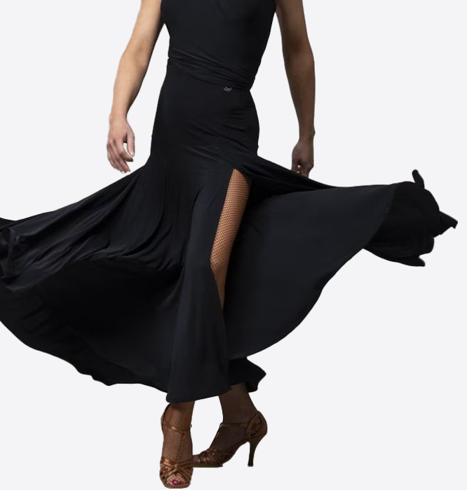 Black Ballroom or Paso Doble Skirt with Thigh High Side Slit