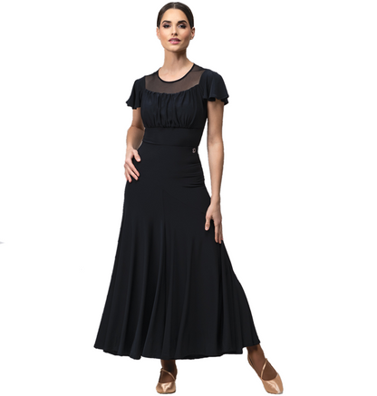 Chrisanne Clover Cia Long Black Ballroom Practice Skirt with Asymmetric Panel, Elastic Waistband, and Soft Hem PRA 953 in Stock