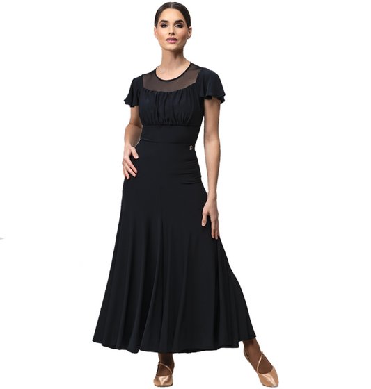 Long Black Ballroom Practice Skirt with Asymmetric Panel, Elastic Waistband, and Soft Hem