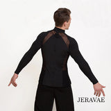 Men's Long Sleeve Latin or Rhythm Shirt with Mesh Cut Outs and Solid Collar. Available in White or Black M019