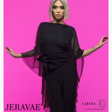 Chrisanne Clover Marlene One Piece Black Jumpsuit with Chiffon Shawl, Back V-Neckline, and Wide Leg Pants Pra933 in Stock