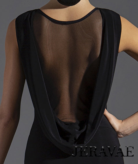 Sleeveless Latin Practice Dress with Mesh Back and Sash. Sleek Skirt Features Side Slit PRA 576