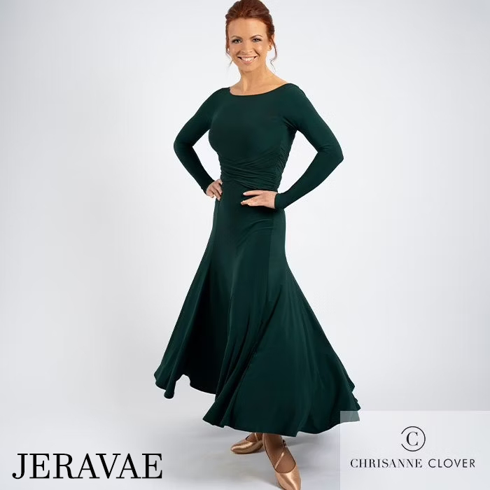 Forest green long sleeve ballroom dress for women