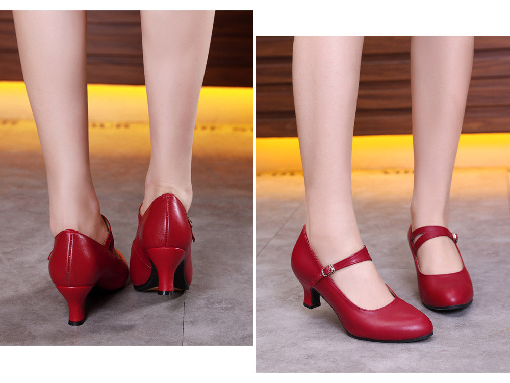Selena Ladies Genuine Leather Character Dance Shoes with Split Strap and  Rubber Sole. Available in Black, Red and Silver