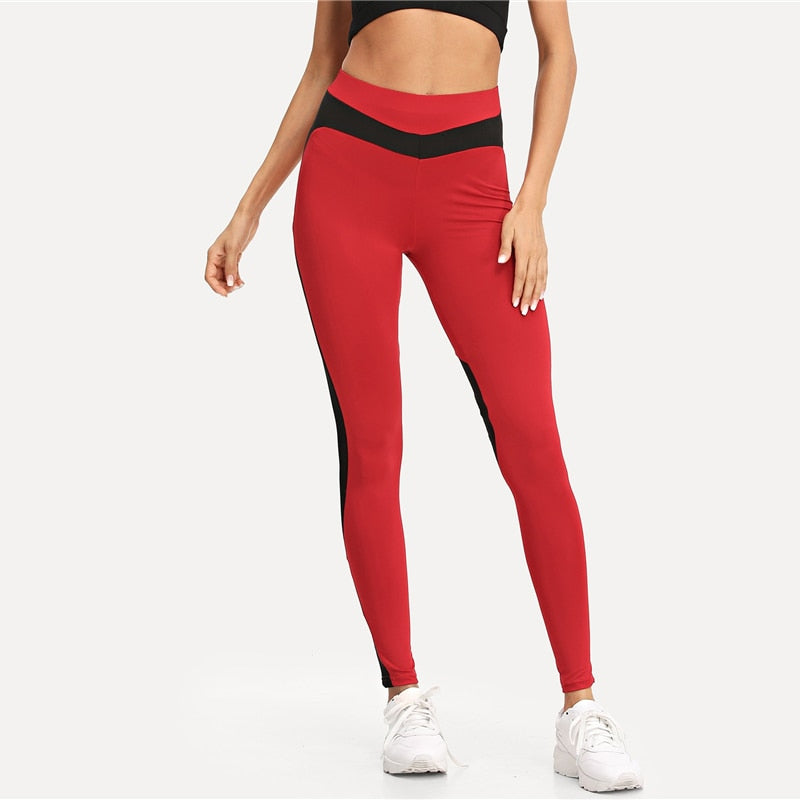 Red leggings with high waist for ladies