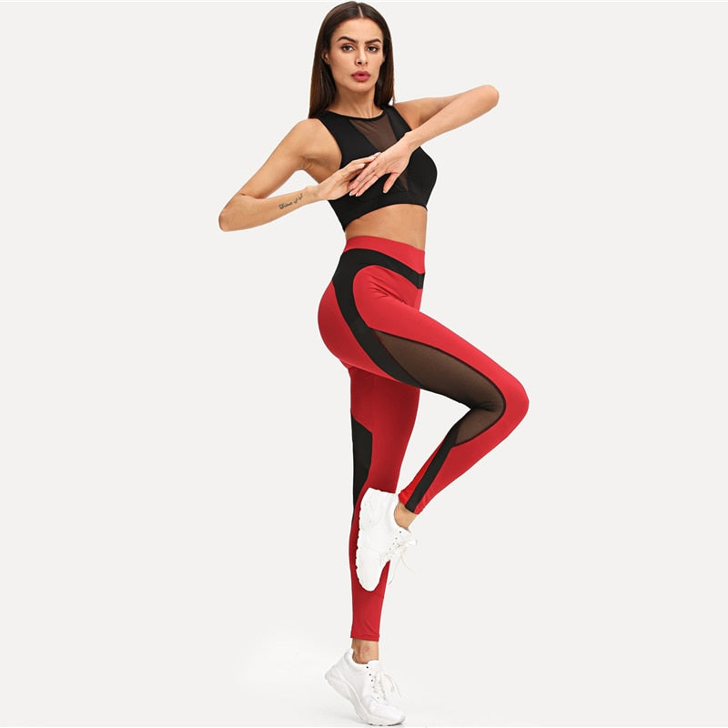 Workout or yoga leggings for women in red and black