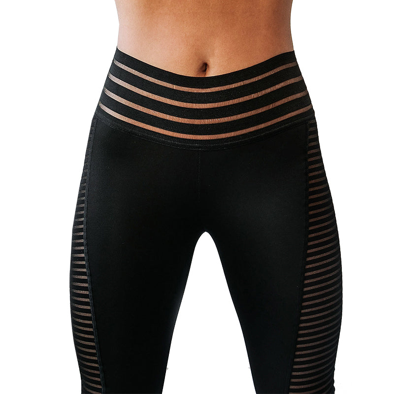 Women's black striped fitness leggings